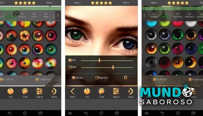 Dicas de app para simular cor dos olhos