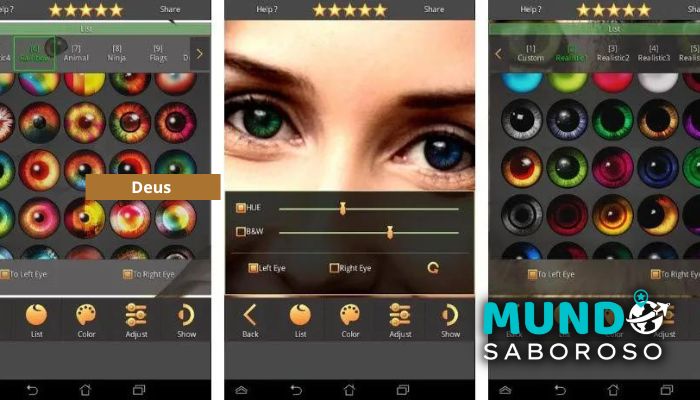 Dicas de app para simular cor dos olhos